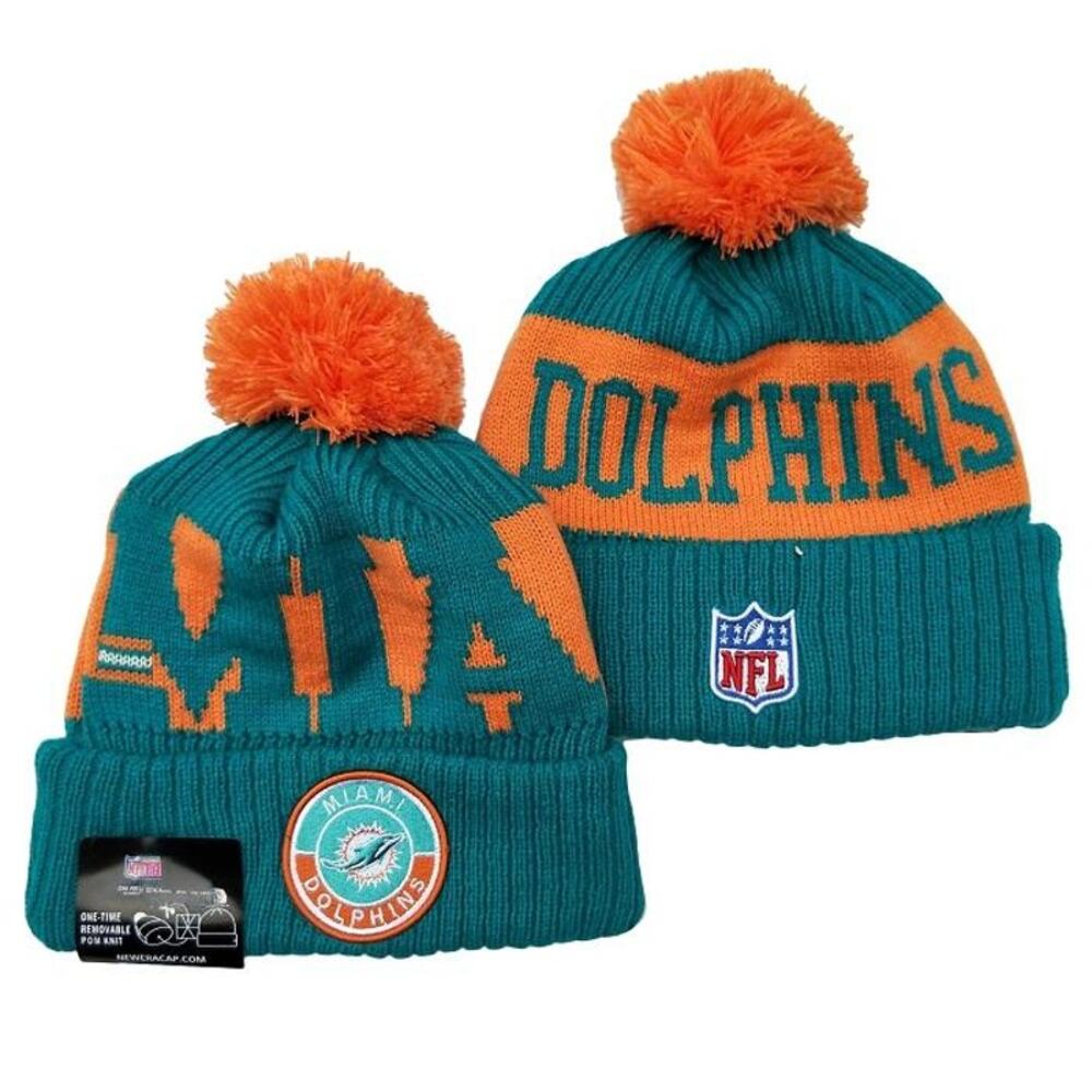 NWT Miami Dolphins Sports Knit Pom Beanie Fleece Lining OSFA Unisex